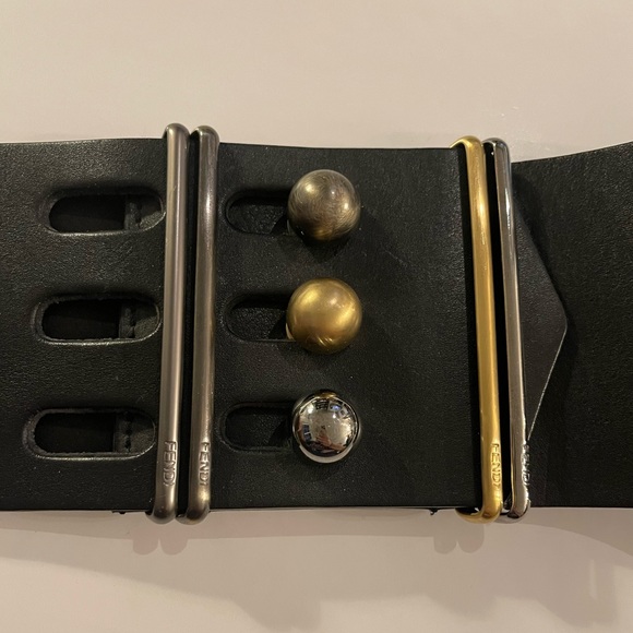 Authentic Vintage Fendi black wide belt with tri colour metal, like new - Picture 4 of 7